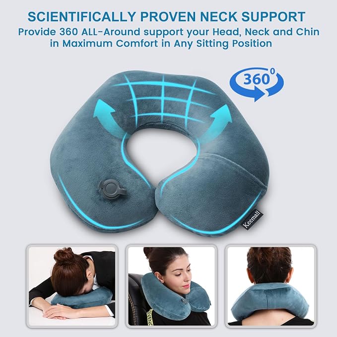 Keemall Portable Inflatable Travel Neck Pillow for Airplane, Car & Office | Compact Blow-Up U-Shaped Neck &Shoulder Support with Washable Pillowcase, Ideal for Plane, Train, Home Relaxation&Office Naps - Image 4