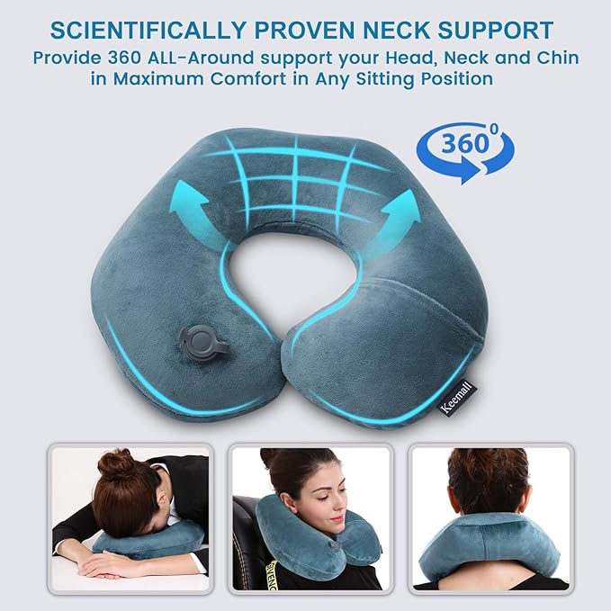 Keemall Inflatable Travel Neck Pillow for Airplane & Long Flights, 2 Pack | Compact Neck & Shoulder Support with Washable Pillowcase, Ideal for Train, Car, Home Relaxation & Office Naps - Image 4