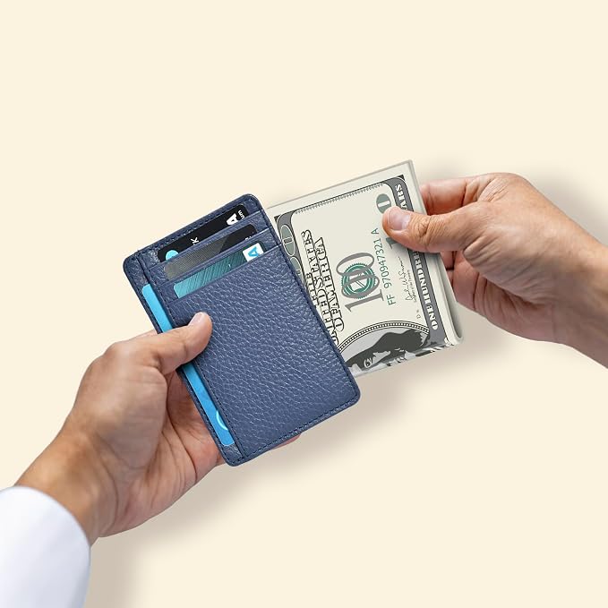 Leather RFID Blocking Slim Minimalist Wallet Front Pocket Card Holder, Plum - Image 4