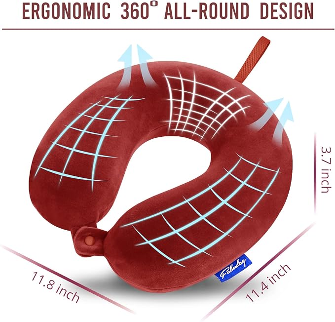 Neck Pillows for Travel - Airplane Pillow for Long Flight with Attachable Snap Strap Washable Cover, Memory Foam Travel Rest Pillow for Airplanes, Plane, Neck Support for Adults Red - Image 5