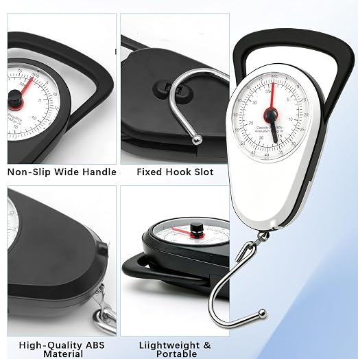 Luggage Weight Scale with Hook, 2PC Hanging Scale for Fish Travel, 80 Lbs | Battery-Free Luggage Scale, Black & White Suitcase Weight Scale, Measures Weight & Size for Travel, Bags & Outdoor Activities - Image 3