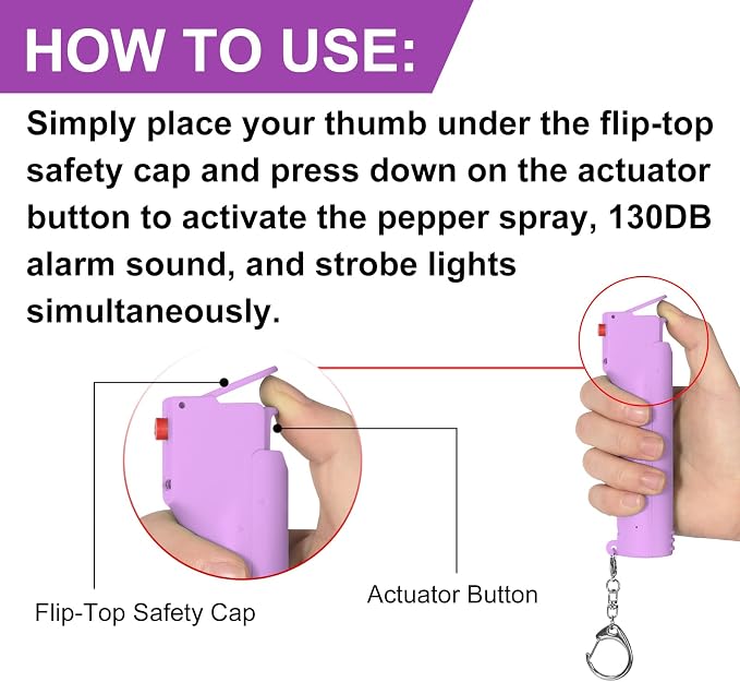 3-in-1 Personal Alarm with Pepper Spray, 130dB Siren, Red Strobe Lights, Replaceable Canister, Rechargeable, Self Defense Keychain for Women - Image 5
