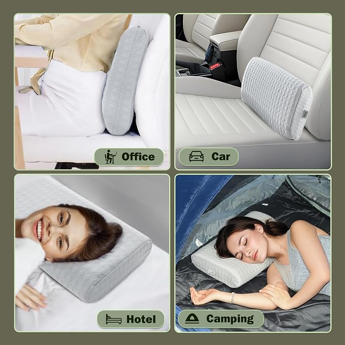 Vekkia Camping Pillow, Memory Foam Travel Pillow with Washable Cover,Gray-M | Ergonomic Supportive Pillow for Sleeping Ideal for Adults Kids Travel, Hiking, Airplane and Car-S, Compressible Pillow - Image 7