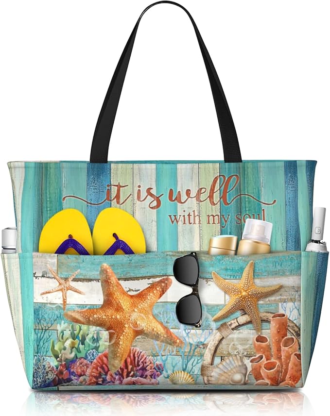 Beach Bag Tote Bags Waterproof Sandproof for Women Large Beach Tote Pool Bag Foldable with Zipper for Travel Weekend by MAHIPOCI