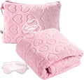 Travel Blanket, Airplane Blanket, Ultra-Soft, Warm & Lightweight, 65x40 in, Outdoor Blanket Essentials for Women, Men & Kids, Included Eye Mask, Luggage Sleeve & Backpack Clip Heart Pink by ENZOLVE