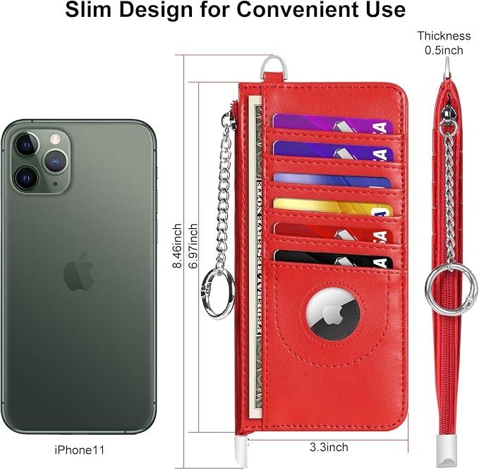 RFID Blocking Slim Credit Card Holder Wallet with Zipper Money Pocket & Keychain, Slim Airtag Wallet for Men Women - Image 8