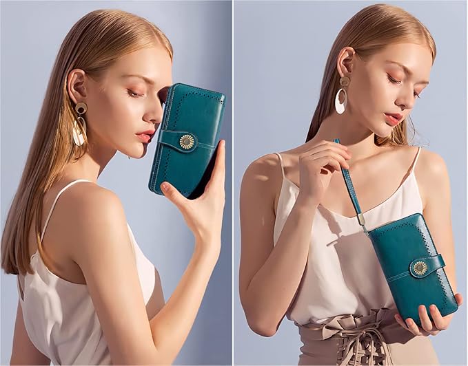 SENDEFN Wallets for Women Leather Credit Card Holder with RFID Blocking Large Capacity Wristlet | with RFID Blocking - Image 6