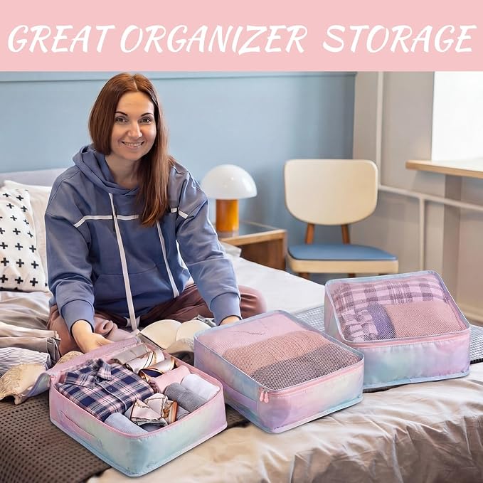 Silkfly 8 Pcs XL Packing Cube for Travel Luggage,Simple,Pastel | 17.7 x 13 x 4.7, Same Size, Pastel Suitcase Storage Organizer Set, Reusable Mesh Clothes Cube for Hike Camp Family Accessory - Image 7