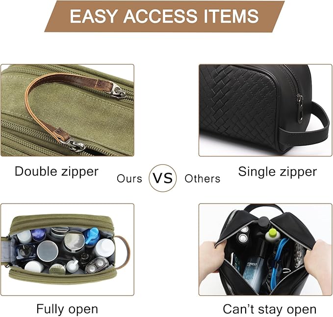 BAGSMART Toiletry Bag for Men, Canvas Travel Toiletry Organizer Dopp Kit Water-resistant Shaving Bag for Toiletries Accessories (Green, Medium) - Image 5