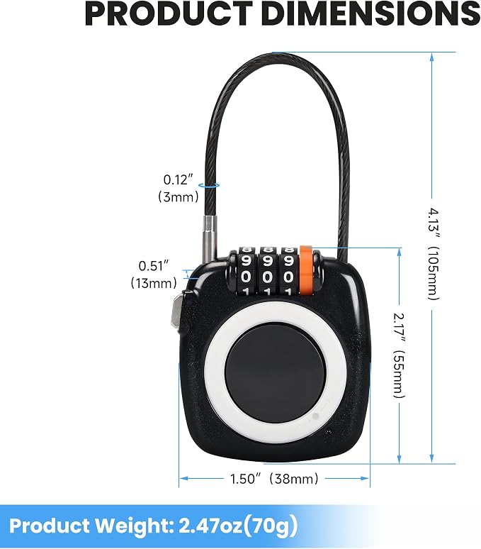 3-Digit Combination Holder Lock Compatible with Apple AirTag, Steel Cable – Alloy Body Ultra Durable Secure Anti-Theft for Luggage, Backpack, Bags, Suitcase, Gym Locker, Travel Safe (Black) - Image 2