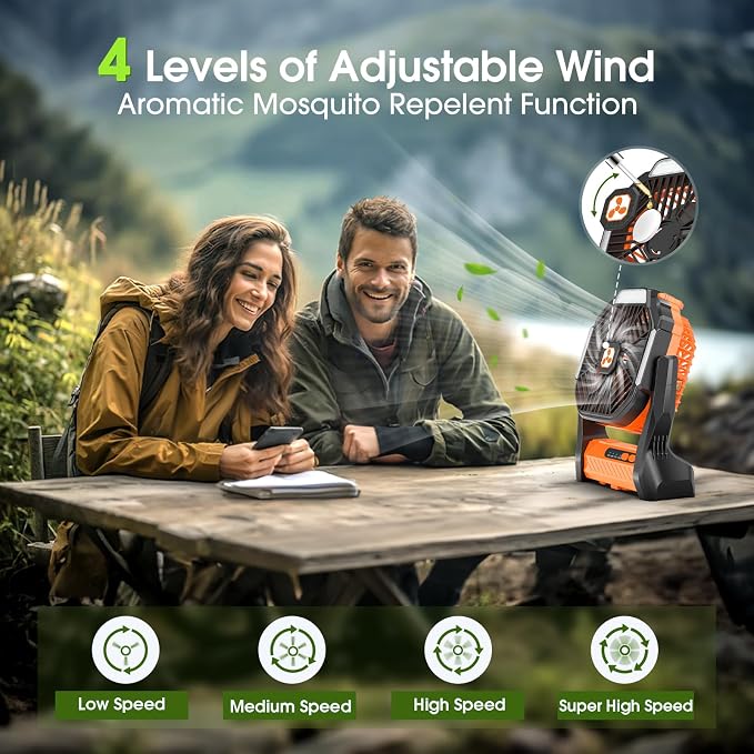 Portable Rechargeable Fan, 20000mAh Cordless Battery Powered Camping Fans | Orange - Image 3