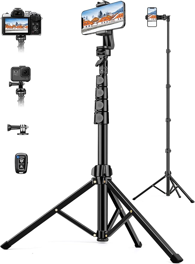 Phone Tripod, 71" Portable Cellphone Tripod Stand with Remote | Camera Stand for iPhone with Phone Holder, Compatible with Camera iPhone/Android Smartphone/Gopro by Victiv