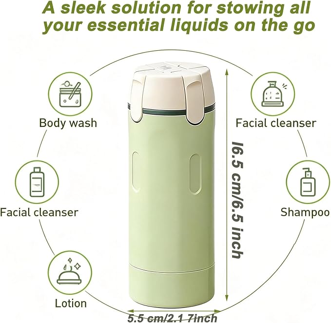 4 in 1 Travel Dispenser Bottles, Leak Proof Travel Bottles for Toiletries, 4 Pack 30ML Refillable Travel Size Containers for Shampoo, Onditioner, Travels Essentials (Green) - Image 6
