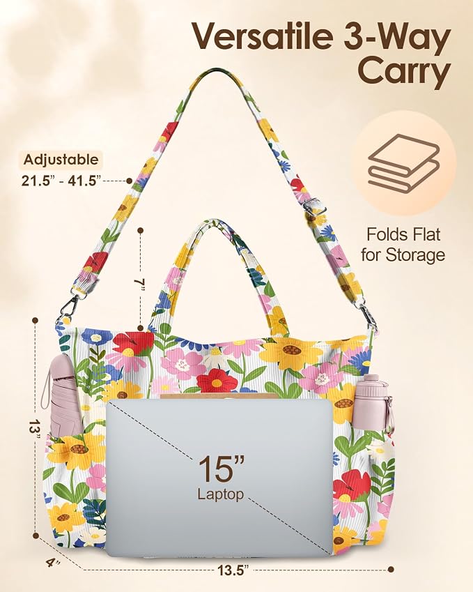 Miss Adola Corduroy Crossbody Tote Bag for Women | Multi Pocket Storage, Zipper Closure, Adjustable Strap, Fits 14 Inch Laptop, Foldable Reusable, for Work Travel Everyday - Image 6