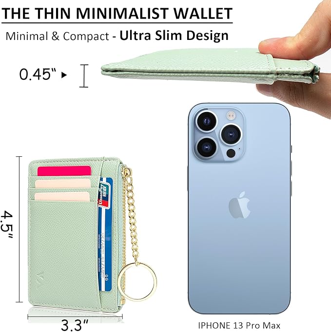 Valentoria Slim RFID Blocking Card Holder Small Pocket Wallet Keychian Zipper Coin Purse Mini Cash & Coin & Cards Case for Women Men | Slim - Image 7