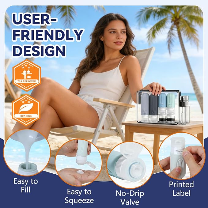 Travel Bottles for Toiletries 10 Pack, TSA Approved Travel Size Toiletries Essentials Containers Set, Leak Proof Silicone Bottles Kit, Refillable Liquid & Creams Accessories (GRAY) - Image 4