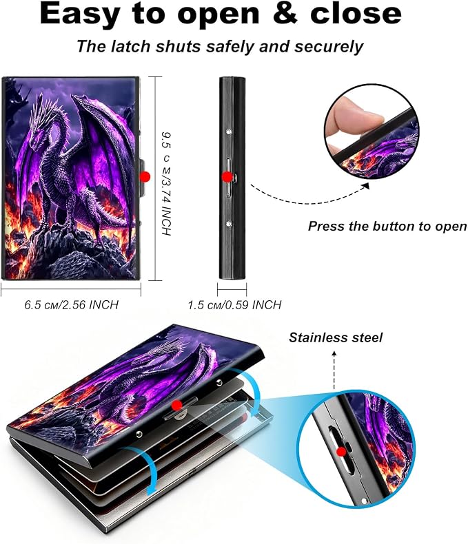 Metal Wallet,Credit Card Holder for Women,Slim RFID Blocking Credit Card Holder Thin Aluminum Wallet ID Case,6 Slot Business Mini Hard Metal Case for Women/Men,Cute Purple Dragon - Image 5