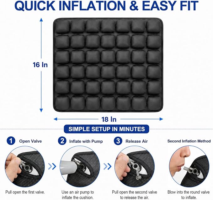 Airplane Seat Cushion, Inflatable Travel Cushion for Long Flights | with Hand Pump, Washable Stretch Fabric and TPU, for Air Travel, Car, Office Chair and Wheelchair, 16 x 18 in - Image 4