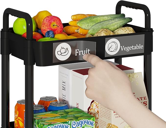Laiensia 4-Tier Rolling Cart with Wheels,Multifunction Utility Storage Carts, Kitchen Storage Organizer,Mobile Shelving Unit for Bathroom,Laundry,with Classified Stickers,Black - Image 3