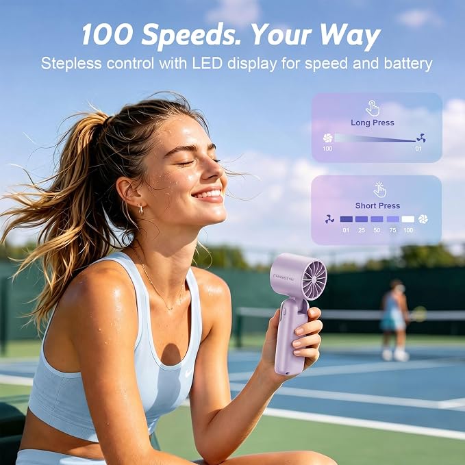 5000mAh Portable Handheld Fan, USB-C Rechargeable Mini Fan with 100 Speeds | Up to 12H Runtime,Turbo Strong Airflow, LED Display,Foldable Desk & Neck Fan for Outdoor Travel, Summer Gifts - Image 3