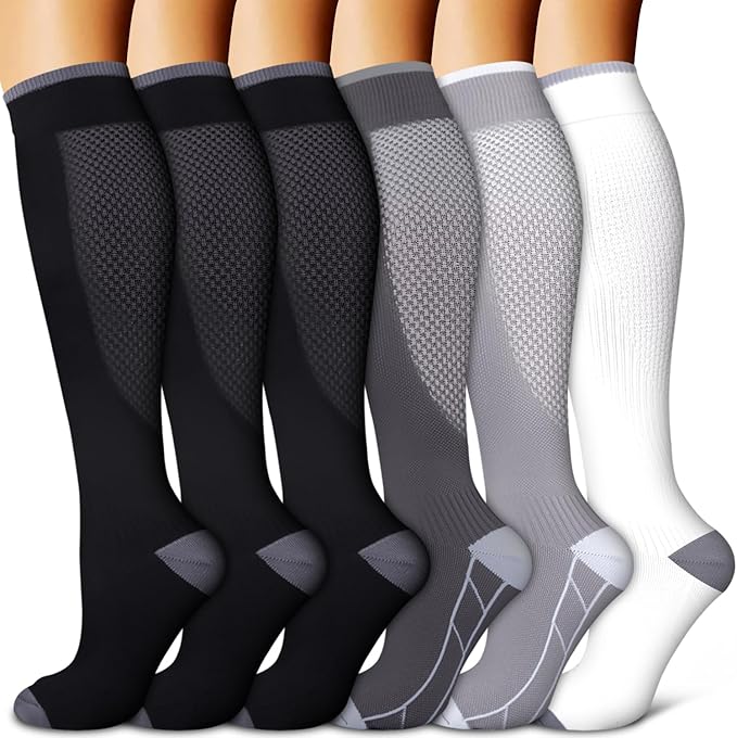 Copper Compression Socks for Women & Men (6 pairs) - Best Support for Nurses, Running, Hiking, Recovery by BLUEENJOY
