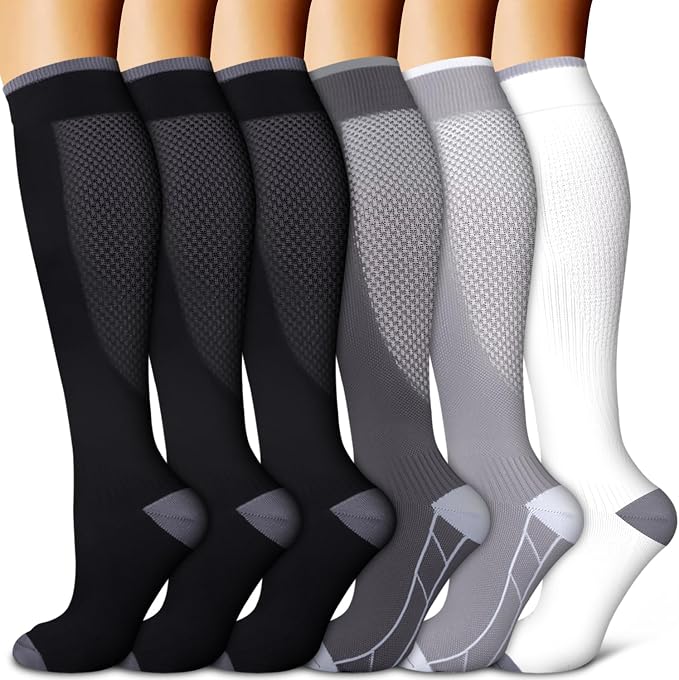 Copper Compression Socks for Women & Men (6 pairs) - Best Support for Nurses, Running, Hiking, Recovery by BLUEENJOY