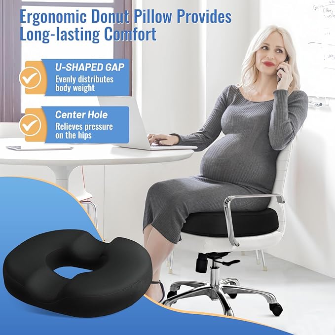 CloudBliss Donut Pillow Stadium Seat Cushion for Tailbone Pain Relief and Hemorrhoids, Memory Foam Seat Chair Cushion, Portable Seat Cushions for Bleachers, Car, Home & Office - Image 6