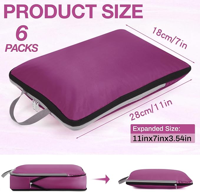 Hosuly 6 Pcs Large Ultralight Compression Packing Cubes for Travel 17.3 x 12.6'' XL Large Expandable Luggage Storage Organizers for Save Space Family Long Trips (Purple) - Image 2