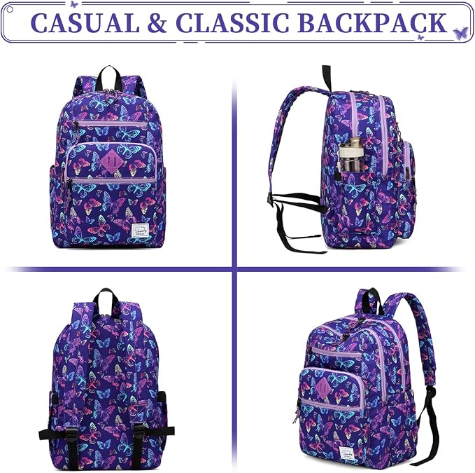 VASCHY School Backpack for Teen Girls, Bookbag Schoolbag Casual Daypack for High School/College/Women/Travel/Work Butterfly - Image 6