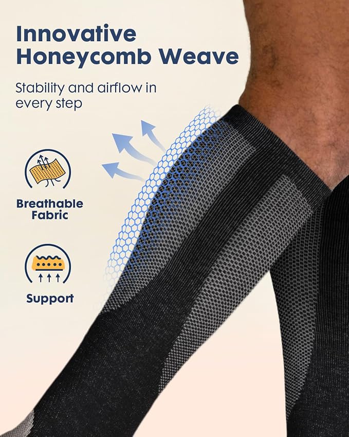 Comfortable Cotton Compression Socks | 20-30mmHg Ankle Arch Support Socks, Breathable Extra Cushion for Flying Travel Nurse, Graduated Support for Women Men - Image 4