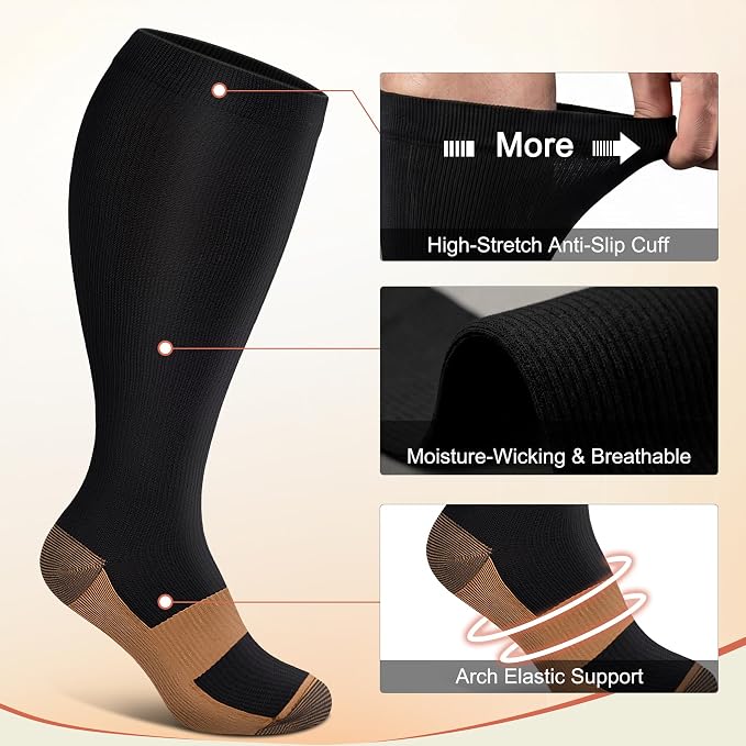 Diu Life 3 Pairs Plus Size Compression Socks for Women and Men Wide Calf Extra Knee High Support for Circulation - Image 2