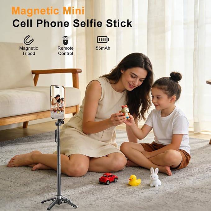 Upgrated 5-in-1 Magnetic Selfie Stick with Remote for Cell Phone 360° Rotation.Can Transforms into Mini Tripod/Camera Grip/Handheld Stabilizer/Phone Stand.Extend to 25 inches - Image 5