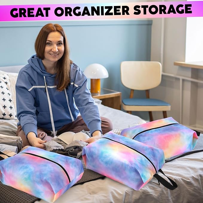 6 Pcs Travel Shoe Bags with Zipper Nylon Portable Waterproof Suitcase Shoe Organizer Packing for Golf(L,Watercolor) - Image 6