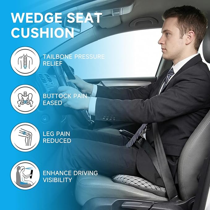 Livtribe Car Seat Cushion - Memory Foam Seat Pad for Sciatica & Lower Back Pain Relief - Driving Cushion with Breathable Mesh Cover - Road Trip Essentials for Drivers (3D Gray) - Image 5