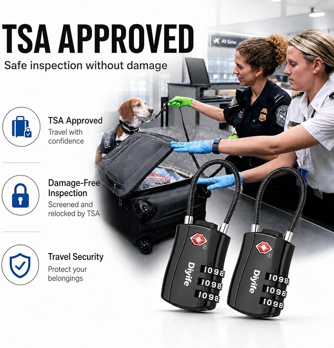 TSA Approved Luggage Locks, Diyife 2 Pack Combination Travel Cable Lock | 3-Digit Resettable Code Lock with Zinc Alloy Body for Suitcases Travel Backpack Bag Case Gym Locker, Black - Image 5