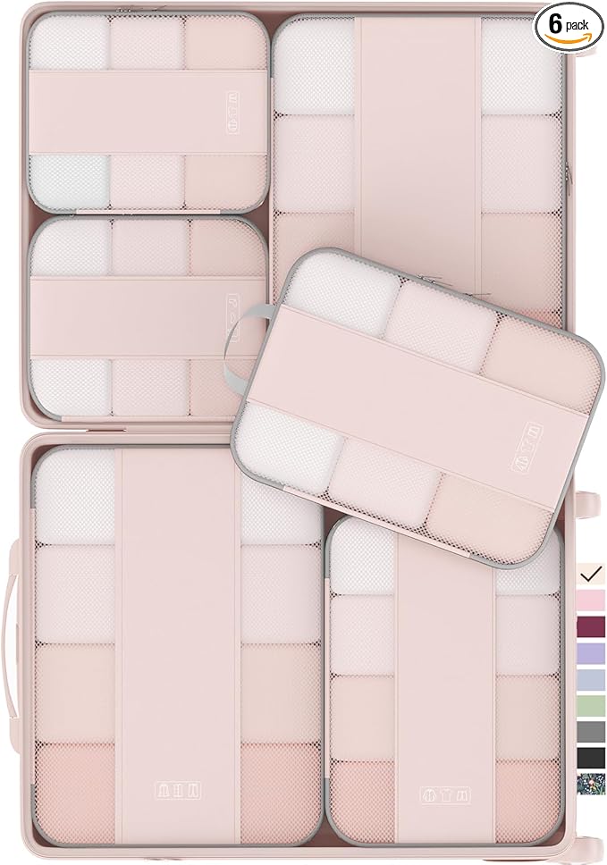 OlarHike 6 Set Compression Packing Cubes for Travel Essentials,Compressible Expandable Space Saver Bags for Organizing Clothes,Luggage Suitcase Garment Bags with Over 1000 pcs Mesh Holes(Beige) by OlarHike