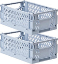 HUUSMOT 2-Pack Collapsible Plastic Storage Baskets, Blue, 9.8"x6.5"x3.8" | Pastel, Space-Saving, Collapsible Plastic Bins, Cute Mini Storage Crates, for Classroom, Kitchen, Office, Bedroom by HUUSMOT