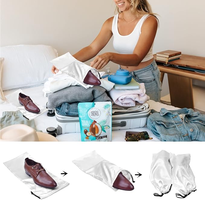 GONGKANGYUAN 4 Pack Shoe Bags for Travel Satin Fabric Shoe Bag with Drawstring for Men Women Travel Protecting Storing Shoes - Image 3