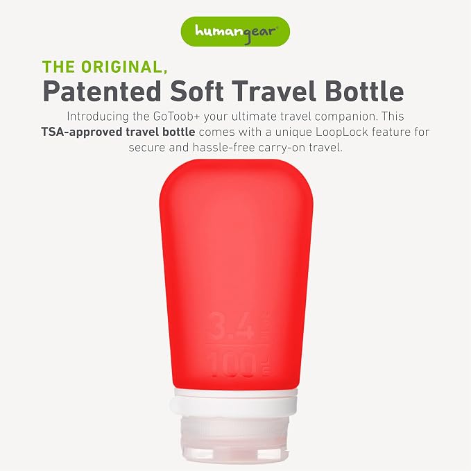 humangear GoToob+ (Large) | Refillable Silicone Travel Bottle | Locking Lid | Food-Safe Material | Red, Large (3.4 fl.oz.; 100ml) | Refillable & Leak-Proof Silicone Travel Size Bottles with Locking Cap for Toiletries, Camping & TSA Carry-On - Image 2