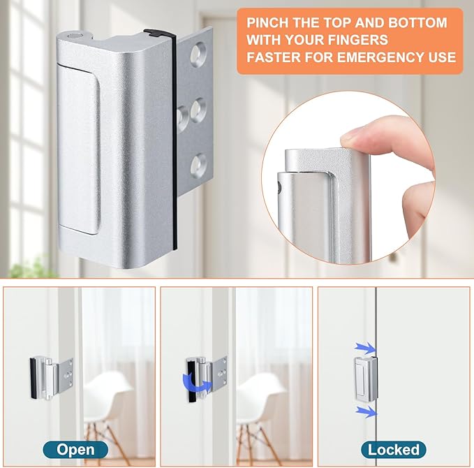 2 Pack Home Security Door Lock,with 3" Stop Withstand 800 lbs (Silver) | Childproof Door Reinforcement Lock,for Inward Swing Doors,Night Kids Safety Metal Flip Lock Deadbolt Latch - Image 4