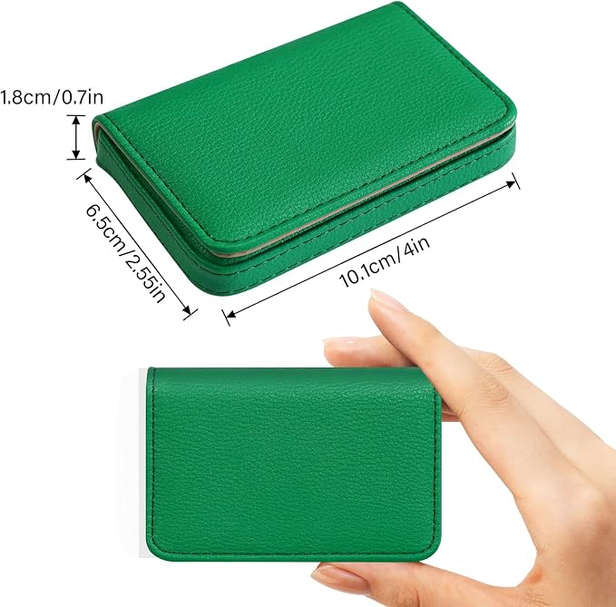 Business Card Holder，PU Leather Business Card Case Color Printing Pattern Card Holder Wallet，Pockets Magnetic Credit Card Holders for Men and Women - Dark Green - Image 2
