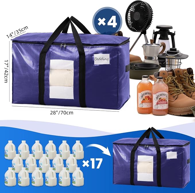 TAILI 4 Pack Dark Blue XXL Moving Bags,Storage Bags with Visible Window | 93L Heavy Duty Totes For Storage,Wrap Around Handles,Alternative to Moving Boxes, College Dorm,Perfect for Moving - Image 6