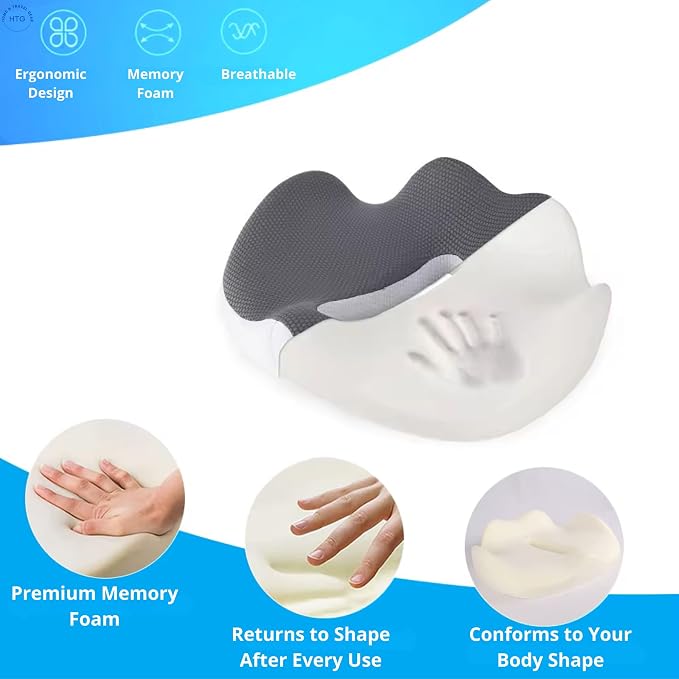 Home & Travel Gear Seat Cushion for Tailbone & Coccyx Comfort — Memory Foam for Office Chair & Car | Non-Slip Base | Ergonomic Cutout Design | Breathable Washable Cover - Image 6