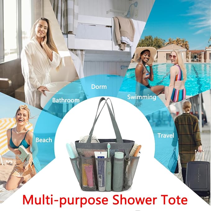 Fammart Mesh Shower Caddy Portable for College Dorm Room Essentials, Odorless Polyester Large Shower Tote Bag with Dual Handles, 8-Pocket Quick-Dry Toiletry Organizer for Travel, Beach, Camping, Gym - Image 9