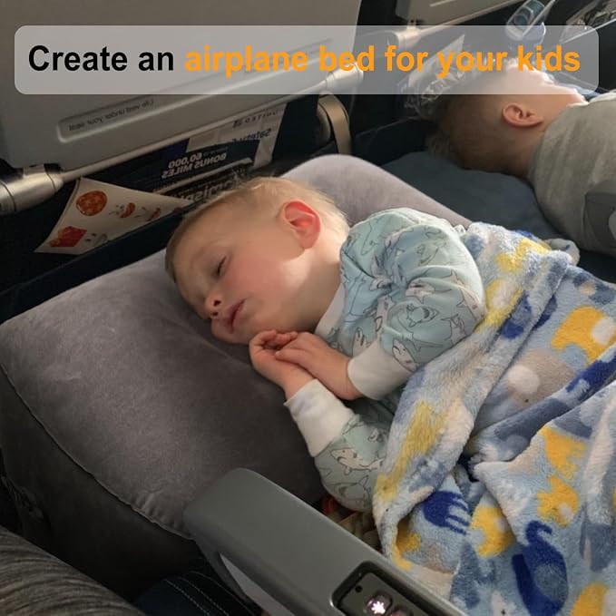 Inflatable Travel Foot Rest Pillow, Kids Airplane Bed, Grey, 1 Pack | Adjustable Height Leg Pillow for Air Travel, Make a Flat Bed for Kids and Toddlers, Great for Airplane, Train, Car - Image 5
