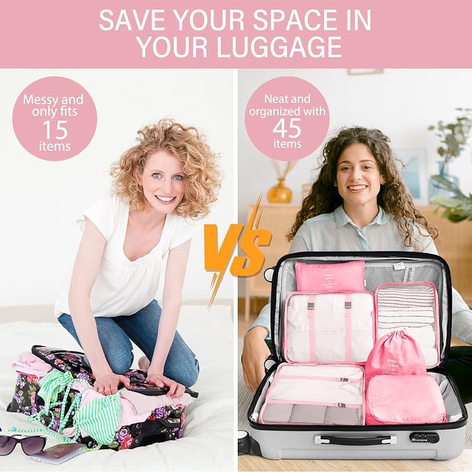 KPX 8 Set Packing Cubes for Travel, Luggage Packing Organizers Accessories Large Toiletries Bag for Clothes Shoes Cosmetics (Pink) - Image 5