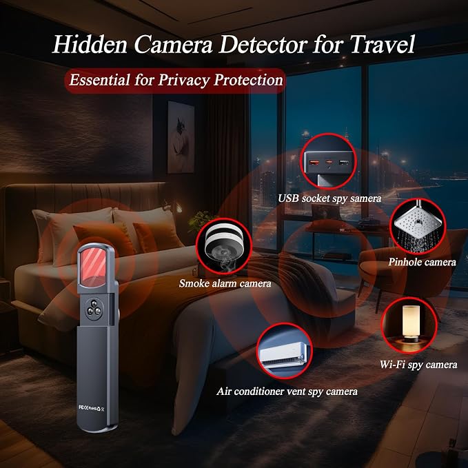 Hidden Camera Detector,Upgraded Hidden Bug and Camera Detector, Bug & GPS Tracker Detector Portable Privacy Protector for Travel/Hotel/Car, Camera Detector Spy Camera Finder with LED (Black) - Image 2