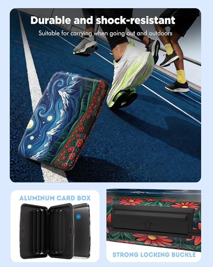 Maicican RFID Blocking Aluminum Credit Card Holder | Slim Metal Wallet for Women & Men, Business Card Case for Travel, Fits Front Pocket, Card holder wallet - Starry Sky Flower - Image 7