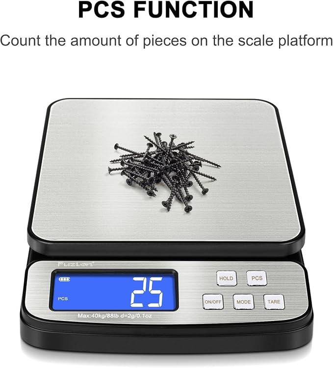 Fuzion Digital Shipping Postal Scale 88lb x 0.1oz, Stainless Steel Platform | All-in-1 Shipping Scale, Large Display, Hold/Tare/PCS Counting, Easy Calibration, 5 Units, Scale for Packages, Small Business - Image 6