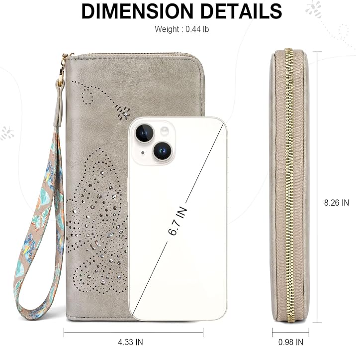 KITEVIUN RFID Wallet Women, Large Capacity Butterfly Cell Phone Clutch Purses Ladies Wristlet Wallets for Women - Image 3